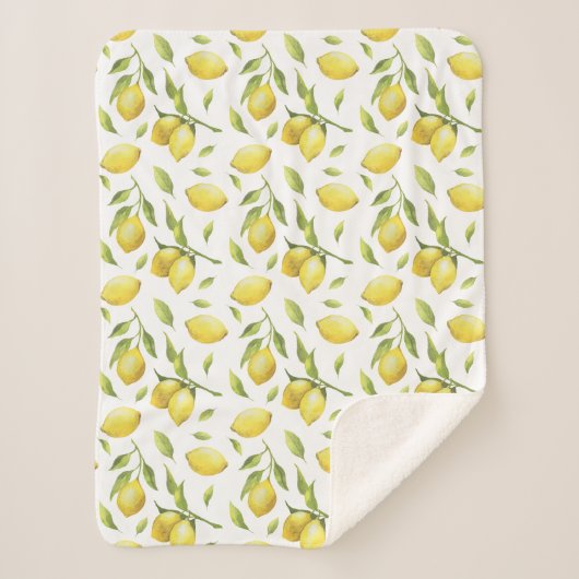 Waterverf Lemons en Greenery Pattern Sherpa Deken (Voorkant)
