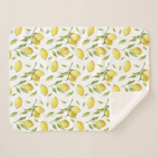 Waterverf Lemons en Greenery Pattern Sherpa Deken (Voorkant (horizontaal))