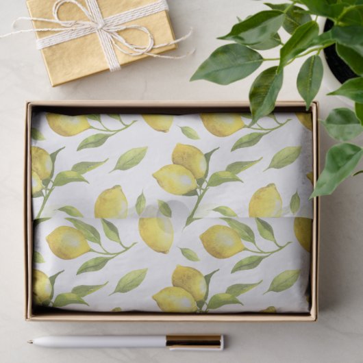 Waterverf Lemons en Greenery Pattern Tissuepapier (Geschenk)