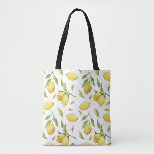  Waterverf Lemons en Greenery Pattern Tote Bag (Voorkant)