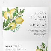 Waterverf Lemons en Lemon Blossom Wedding Drieluik Uitnodiging (Binnenzijde eerst)