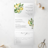 Waterverf Lemons en Lemon Blossom Wedding Drieluik Uitnodiging (Binnen)