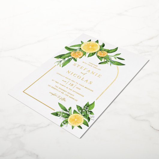 Waterverf Lemons en Sinaasappels Folie Uitnodiging (Gedraaid)