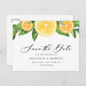 Waterverf Lemons en Sinaasappels Opslaan Datum Aankondigingskaart (Voorkant / Achterkant)