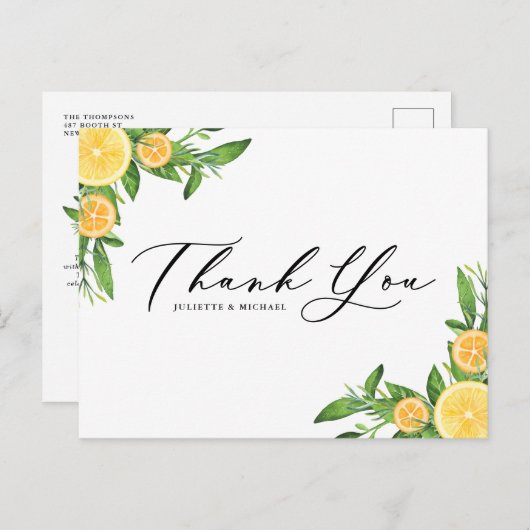 Waterverf Lemons en Sinaasappels Zomer Dank u Briefkaart (Voorkant / Achterkant)