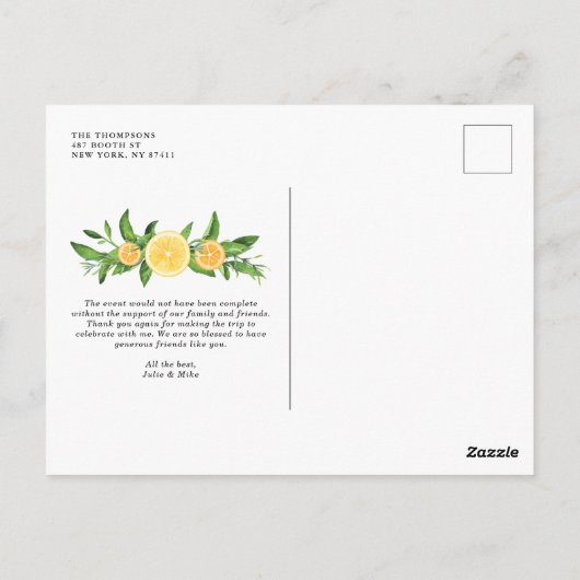 Waterverf Lemons en Sinaasappels Zomer Dank u Briefkaart (Achterkant)