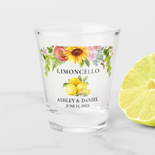 Waterverf Lemons Floral Wedding Limoncello Shot Glas (Voorkant)