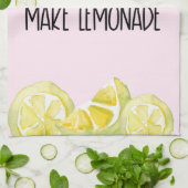 Waterverf Lemons Geel en Roze Theedoek (Gevouwen)