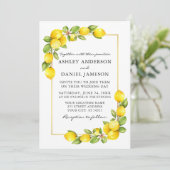 Waterverf Lemons Gold Lijst Greenery Wedding Kaart (Staand voorkant)