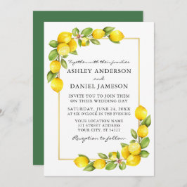 Waterverf Lemons Gold Lijst Greenery Wedding Kaart