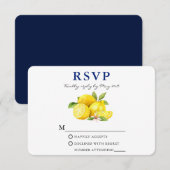 Waterverf Lemons Greenery Blue Back RSVP Kaartje (Voorkant / Achterkant)