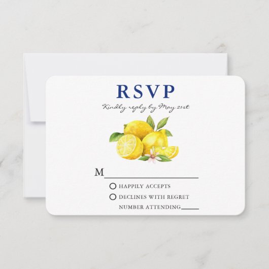 Waterverf Lemons Greenery Blue Back RSVP Kaartje (Voorkant)