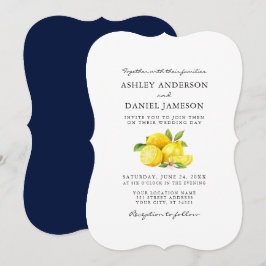 Waterverf Lemons Greenery Blue BackWedding Kaart