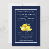 Waterverf Lemons Greenery Blue Wedding Foto Kaart (Voorkant)