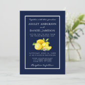 Waterverf Lemons Greenery Blue Wedding Kaart (Staand voorkant)