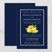 Waterverf Lemons Greenery Blue Wedding Kaart (Voorkant / Achterkant)