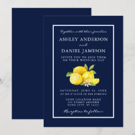 Waterverf Lemons Greenery Blue Wedding Kaart