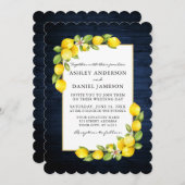 Waterverf Lemons Greenery Blue Wood Wedding Kaart (Voorkant / Achterkant)