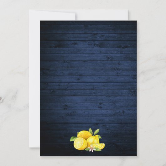 Waterverf Lemons Greenery Blue Wood Wedding Kaart (Achterkant)