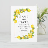 Waterverf Lemons Greenery Foto Gold Lijst Save The Date (Staand voorkant)