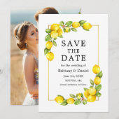 Waterverf Lemons Greenery Foto Gold Lijst Save The Date (Voorkant / Achterkant)