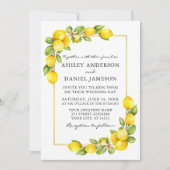 Waterverf Lemons Greenery Foto Gold Wedding Kaart (Voorkant)