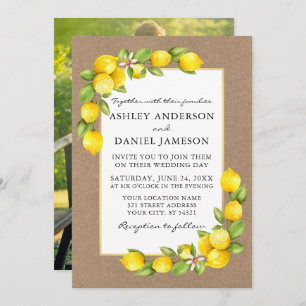 Waterverf Lemons Greenery Foto Kraft Wedding Kaart