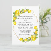 Waterverf Lemons Greenery Geo Lijst Green Wedding Kaart (Staand voorkant)