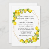 Waterverf Lemons Greenery Gold Geo Lijst Wedding Kaart (Voorkant / Achterkant)