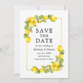 Waterverf Lemons Greenery Gold Lijst Green Save The Date (Voorkant)