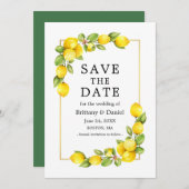 Waterverf Lemons Greenery Gold Lijst Green Save The Date (Voorkant / Achterkant)