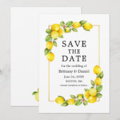 Waterverf Lemons Greenery Gold Lijst Save The Date (Voorkant / Achterkant)