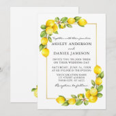 Waterverf Lemons Greenery Gold Lijst Wedding Kaart (Voorkant / Achterkant)