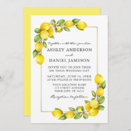 Waterverf Lemons Greenery Gold Yellow Wedding Kaart