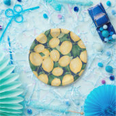 Waterverf Lemons Greenery over Navy Blue Papieren Bordje (Feest)