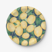 Waterverf Lemons Greenery over Navy Blue Papieren Bordje (Voorkant)