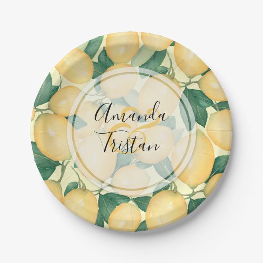 Waterverf Lemons Greenery Personalized Papieren Bordje (Voorkant)