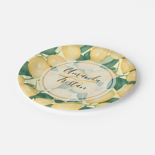 Waterverf Lemons Greenery Personalized Papieren Bordje (Gekanteld)