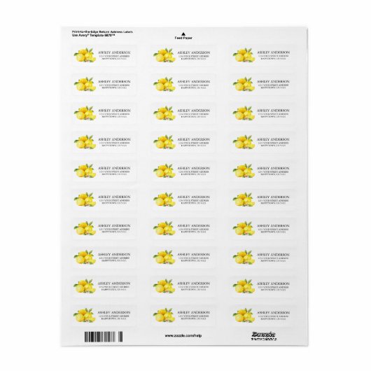 Waterverf Lemons Greenery Return Address Etiket (Full Sheet)