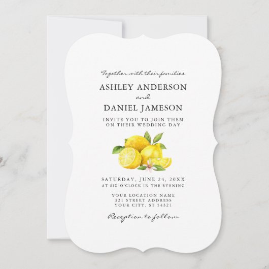 Waterverf Lemons Greenery Wedding Bracket Kaart (Voorkant)