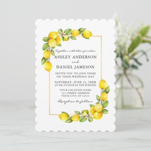 Waterverf Lemons Greenery Wedding Green Kaart (Staand voorkant)