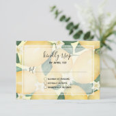 Waterverf Lemons Greenery Wedding RSVP Kaartje (Staand voorkant)