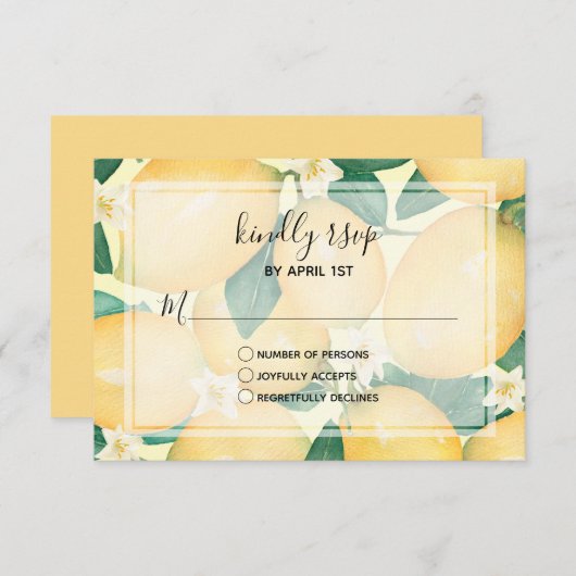Waterverf Lemons Greenery Wedding RSVP Kaartje (Voorkant / Achterkant)