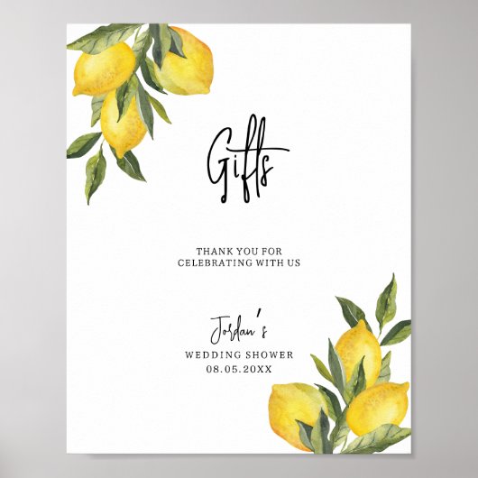 Waterverf Lemons & Greenery Wedding Shower Gifts Poster (Voorkant)