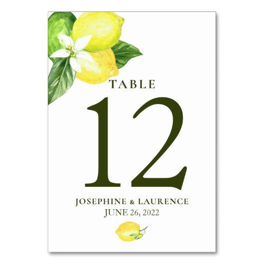 Waterverf Lemons Greenery Wedding Table Number Kaart (Achterkant)