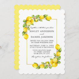 Waterverf Lemons Greenery Yellow Wedding Kaart