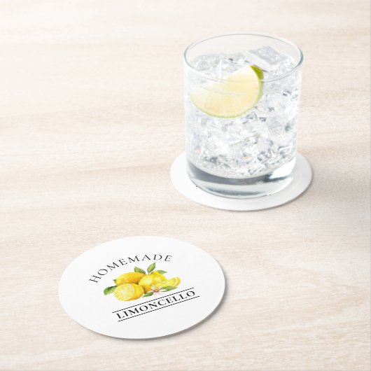 Waterverf Lemons Homemade Limoncello Ronde Kartonnen Onderzetter (Insitu)