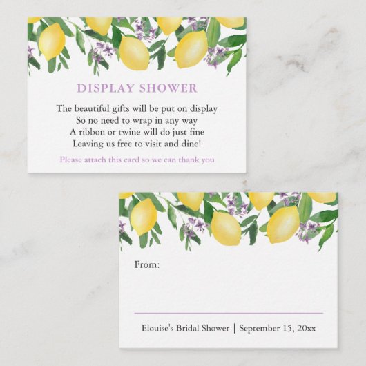 Waterverf Lemons Lavender Text Display Shower Informatiekaartje (Voorkant / Achterkant)