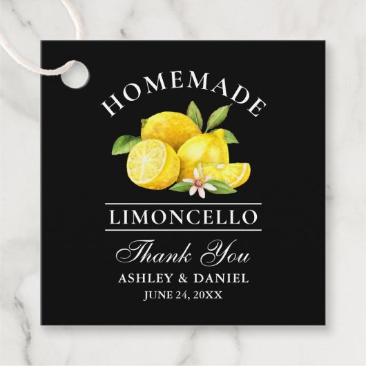 Waterverf Lemons Limoncello Bedankt Black Square Bedankjes Labels (Voorkant)