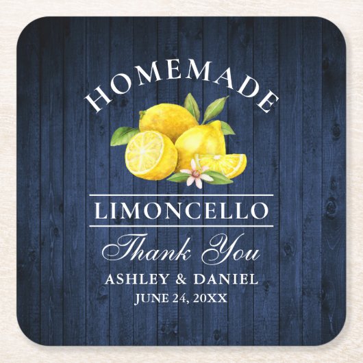 Waterverf Lemons Limoncello Blue Faux Kartonnen Onderzetters (Voorkant)